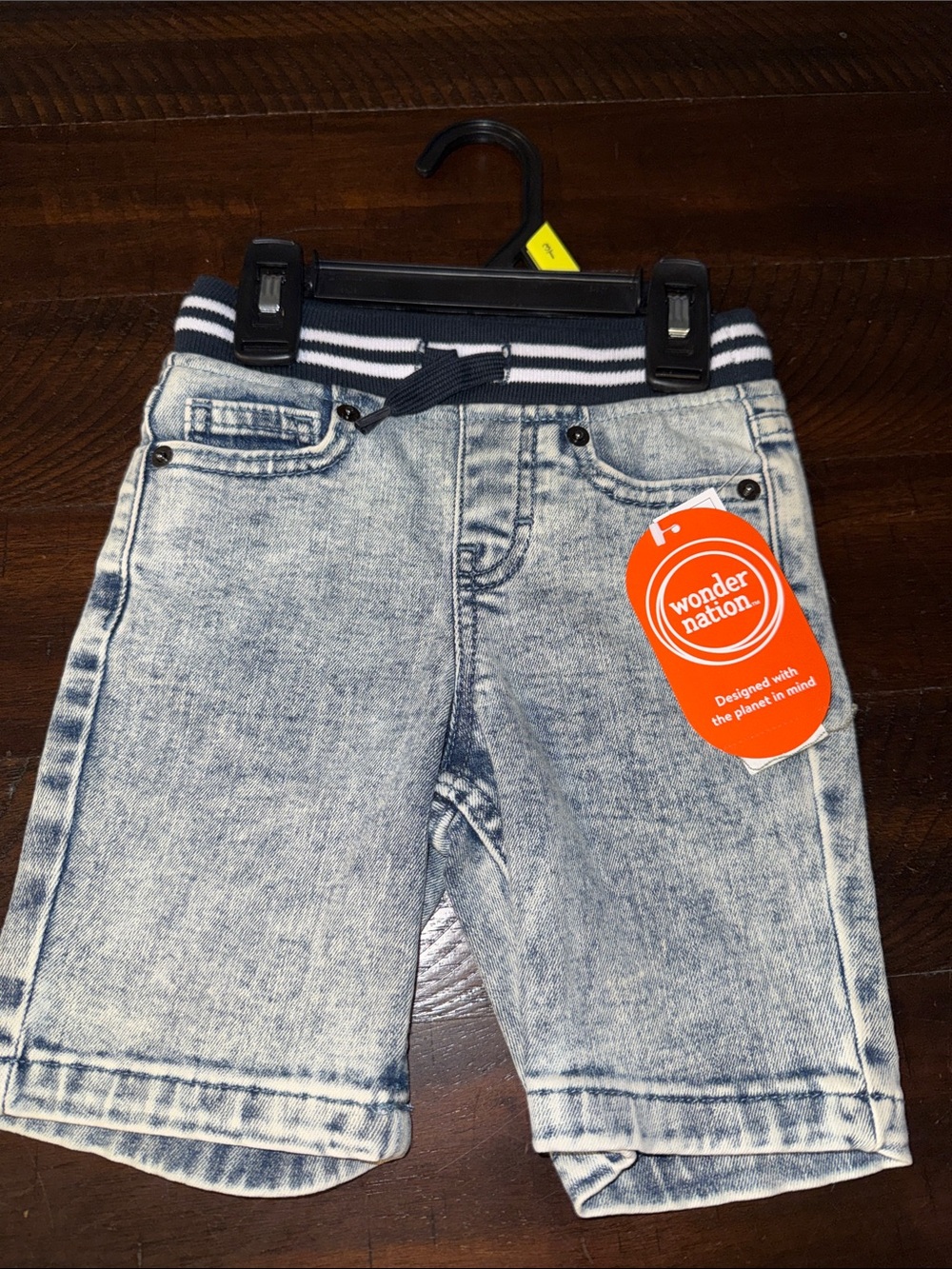 wonder nation Light Wash Denim Knit-Waist Shorts - Blue, Navy 3T